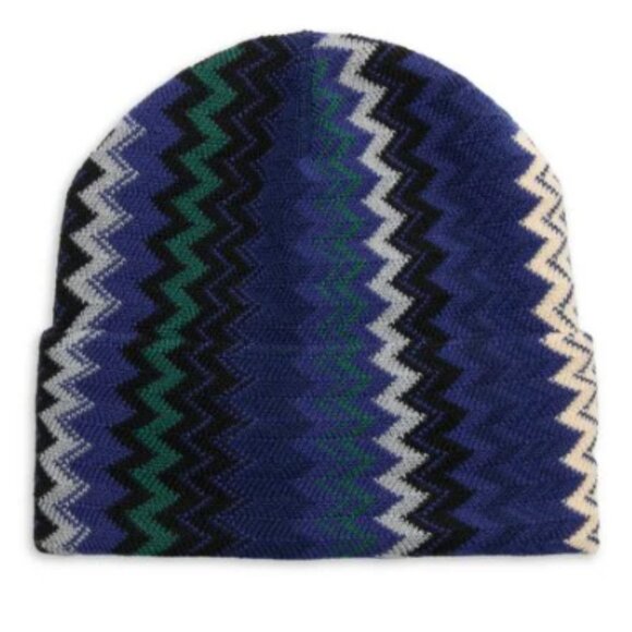 $265 Authentic MISSONI Zig Zag Blue Green White Beanie Hat Folded Cuff - Picture 4 of 11